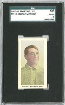 1910-11 M116 Sporting Life George McBride, "300 Subjects" Back - SGC 96 MINT 9 "1 of 1!"